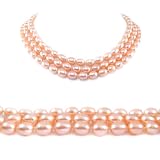 AugustinaJewelry Triple Strand 16-18 Inches 7-8mm Pink Oval Shape Freshwater Cultured Pearl Necklace