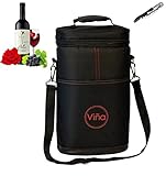 Vina® 2-bottle Wine Carrier Bag Champagne Carrying Tote Bags Picnic Cooler Insulated Travel Wine Case Black +Free Corkscrew