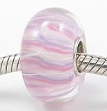 (Free Shipping) Modern Art Lavender and Pink Stripes European Murano Style Glass Bead Charm with Solid Sterling Silver Single Core Stamped 925 Fits Pandora Biagi Chamilia Troll Bracelets