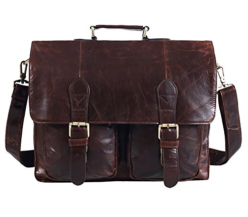 Polare Natural Leather 14'' Removeable Laptop Compartment Business Briefcase Messenger Bag For Men