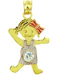 Baby Girl CZ Crystal 10K Tri-Color Gold Charm