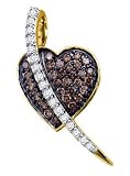 Chocolate Brown Diamond Heart Love Pendant. 10k Yellow Gold (.53cttw Brown and White Diamond. Si3 - I1 Quality H-i Color)