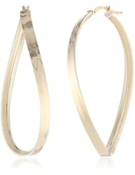 Duragold 14k Yellow Gold Textured Oval Twist Hoop Earrings, (1.4" Diameter)
