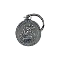 Cast Pewter Round St. Christopher Medal Key Ring with Bright Cut Accents. 1-1/4" Stainless Steel Ring