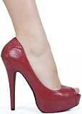 Sexy Peep-Round Toe Stiletto with Dressy Covered Platform from Hot Fash Shoes - ARLETA Red