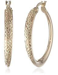 14k Yellow Gold High Polished and Diamond Cut Hoop Earrings