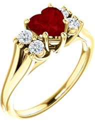 14K Yellow Gold 6.00x6.00mm Heart Cut Chatham Created Ruby and Diamond Ring -- LIFETIME WARRANTY