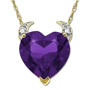 14k Yellow Gold Amethyst and Diamond Devil Heart Pendant, 18"