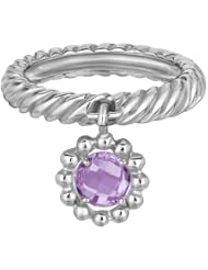 Sterling Silver Flower Themed Charmed Ring with a Round Amethyst Accent