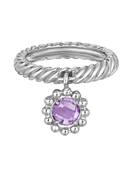 Sterling Silver Flower Themed Charmed Ring with a Round Amethyst Accent