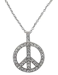 Sterling Silver Cubic Zirconia Peace Sign Necklace