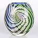 Hand Blown Blue & Green Sommerso Oval Art Glass Vase with Swirls 6" tall