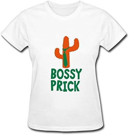 SHMUY Women's Cactus Office Tie Cotton Round Collar T Shirt,XXL,White