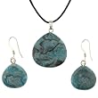 Blue Laugna Lace Briolette Shaped Pendant and Earrings Set - 22mm Pendant, 15mm Earrings - Adjustable Cord Necklace