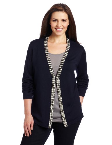 Jones New York Women's Plus-Size V-Neck Cardigan, Midnight/Multi, 3X Jones New York Women's Plus-Size V-Neck Cardigan, Midnight/Multi, 3X