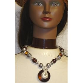 Amber and Antique Silver Beads Dylan Necklace for Women and Teens