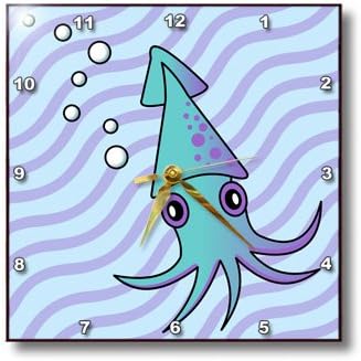 dpp_13789_2 Janna Salak Designs Under the Sea - Cute Blue and Purple Squid - Wall Clocks - 13x13 Wall Clock