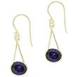 18k Gold Overlay Sterling Silver Oval Purple Cubic Zirconia East-West Drop Earrings