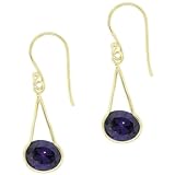 18k Gold Overlay Sterling Silver Oval Purple Cubic Zirconia East-West Drop Earrings