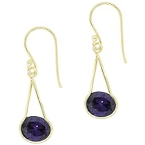 18k Gold Overlay Sterling Silver Oval Purple Cubic Zirconia East-West Drop Earrings