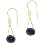 18k Gold Overlay Sterling Silver Oval Purple Cubic Zirconia East-West Drop Earrings