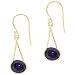 18k Gold Overlay Sterling Silver Oval Purple Cubic Zirconia East-West Drop Earrings