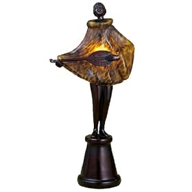 Meyda Tiffany 24062 Silhouette Mandolin Player - One Light Accent Lamp, Antique Pewter Finish with Amber Spots Glass