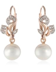 10k Rose Gold Cultured Freshwater Cultured Pearl and Diamond Earrings (0.1 cttw, GH Color, I2-I3 Clarity)