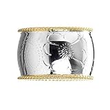 SterlingSilverEngravedFlowerDesignTwoToneBandRingw18ktGoldoverSilverEdgesSize9