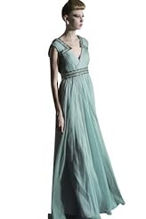 A-line V-neck Cocktail Floor Length Sleeveless Empire   Waistline Beaded Chiffon/Organza/Polyester/Satin Homecoming Dress/Pageant Dress/Prom Dress/Party Dress/Wedding Dress 