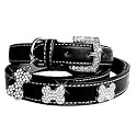 "Luxe Bone" 192 Swarovski crystals jewelled Leather Dog Collar - Black / Large (15"-20")