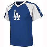 MLB Boys' Los Angeles Dodgers Jetstream Short Sleeve Raglan Overdyed Tee (Deep Royal/White/Black, Small)