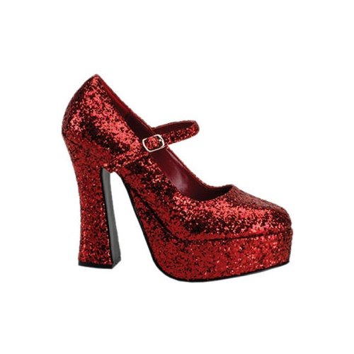 Sales 5 Inch Women's Sexy Mary Jane Shoes Mid Platform Chunky Heel Glitter Covered Size: 10 Colors: RedGlitter