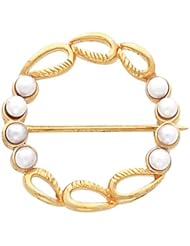 14K Yellow Gold Akoya Cultured White Pearl Circle Brooch -- LIFETIME WARRANTY