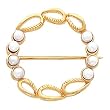 14K Yellow Gold White Akoya Pearl Circle Brooch