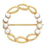 14K Yellow Gold White Akoya Pearl Circle Brooch