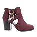 Round Toe Dual Buckle Side Cut Out Block Stacked Heel Ankle Bootie