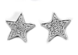 Sterling Silver Clear Cubic Zirconia Star Earrings, Size: 20mm