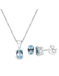 1.68 Carat Blue Topaz Oval Shape .925 Sterling Silver Earring & Pendant Set
