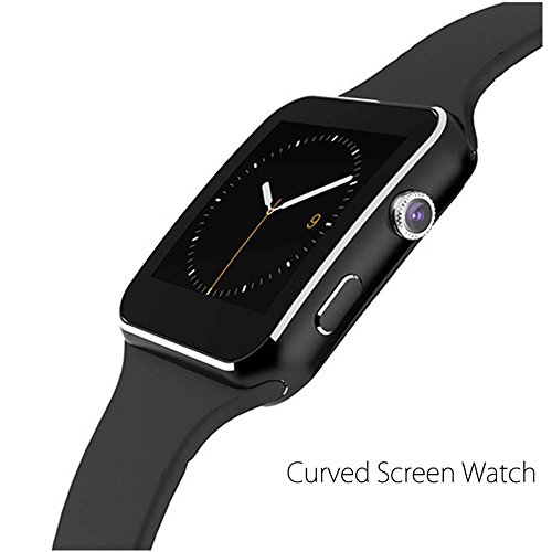 Smart Watch, TUFEN Curved Ultra HD Touch Screen Bluetooth Notifier Smartwatch Wrist Watches Support Micro SIM & TF / SD Card, Pedometer and Camera for Android IOS Phone - Black
