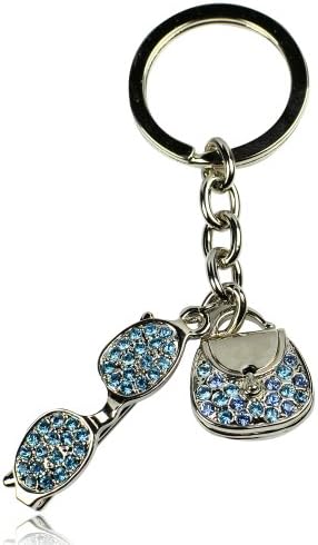 SouthShore Jewels Swarovski Elements Crystal Glasses and Purse Keychain - Blue