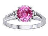 1.79 cts Round Lab Created Pink Topaz and Genuine Diamond Ring - 14kt White or Yellow Gold