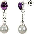 14K White Gold Paspaley South Sea Cultured Pearl and Amethyst Cabochon Earrings - 11.00mm