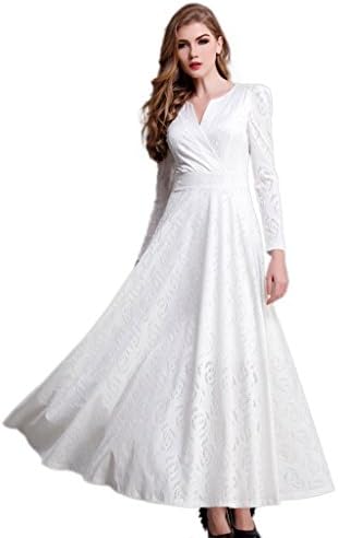 Yacun Women's Embellished Lace Long Sleeve Wrapped Dress Maxi