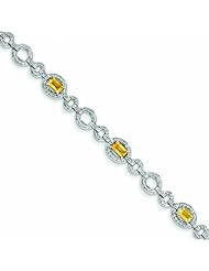 Genuine .925 Sterling Silver Diamond & Citrine Oval Link Bracelet 9.1 Grams . 100% Satisfaction Guaranteed.