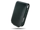 Navitech Black with White Stitch Genuine Leather Flip Carry Case for the Blackberry Bold 9700 / Bold 2 with Removable Belt Clip