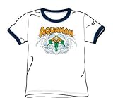  : Aquaman Splash Adult Ringer S/S T-shirt in White/Navy by DC Comics