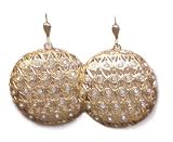 14K Gold Plated Large Disk Earrings with Swaroski crystals By Catherine Popesco