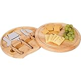 Bamboo Cheese Board and Tools Set with Swivel Base - By Trademark Innovations
