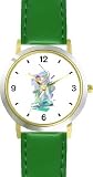 Golfer Preparing to Tee Off (Pastels) - Golf Theme - WATCHBUDDY® DELUXE TWO-TONE THEME WATCH - Arabic Numbers - Green Leather Strap-Size-Large ( Men's Size or Jumbo Women's Size )